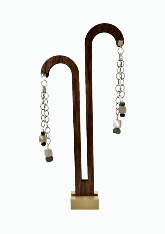 Moonstone & Emerald Chain Earrings